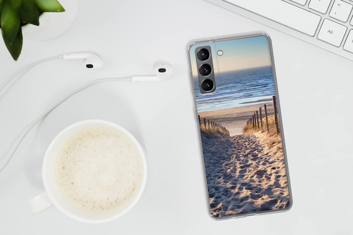MuchoWow Funda para Samsung Galaxy S21 - Playa - Mar - Países Bajos - Dunas - Sol - Funda de Silicona/Funda Blanda para teléfono móvil