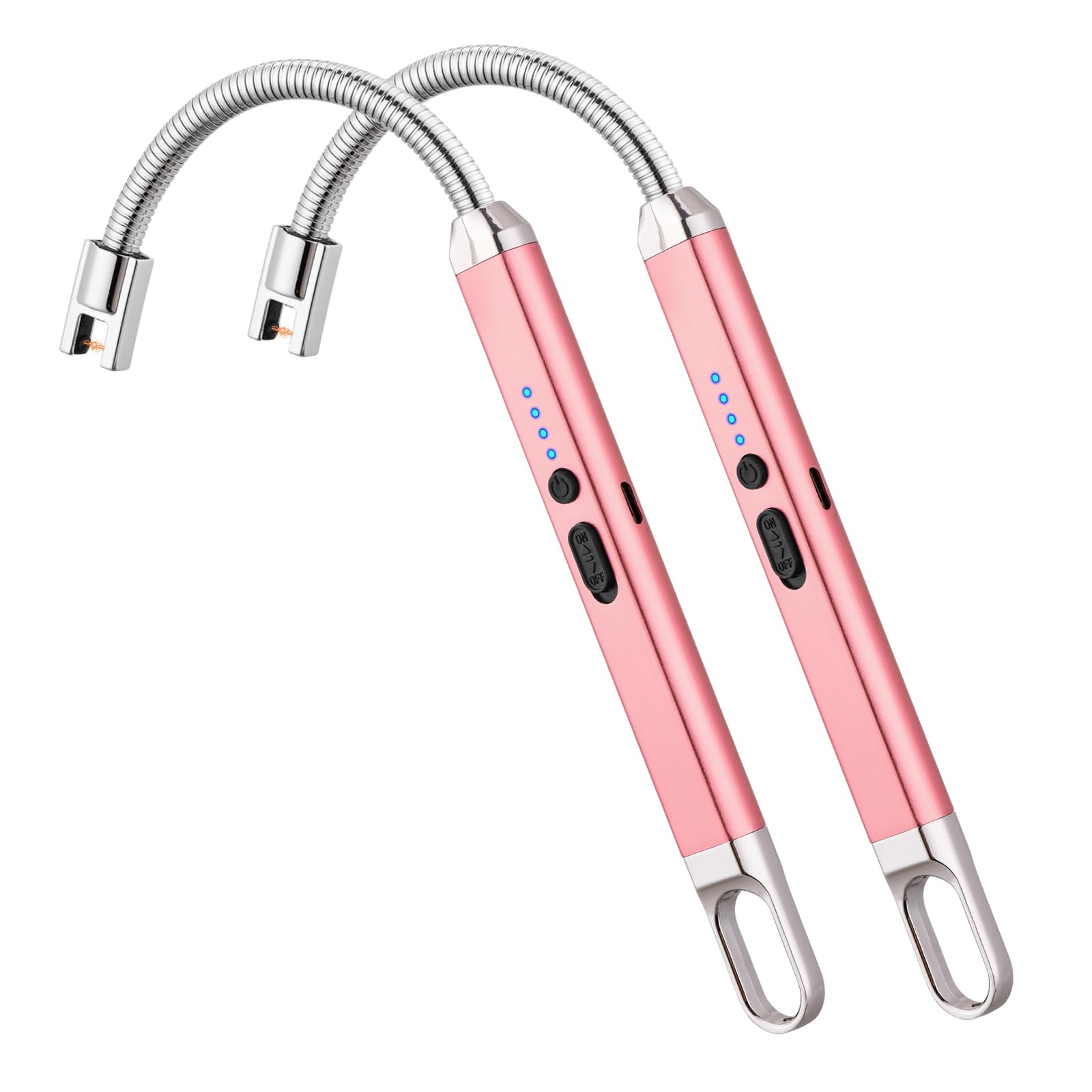MEIRUBY 2 Pack Lighter, Electric Candle Lighter Rechargeable USB Arc Lighters for Camping BBQ Sports Fan Lighters (Rose Gold/Rose Gold)