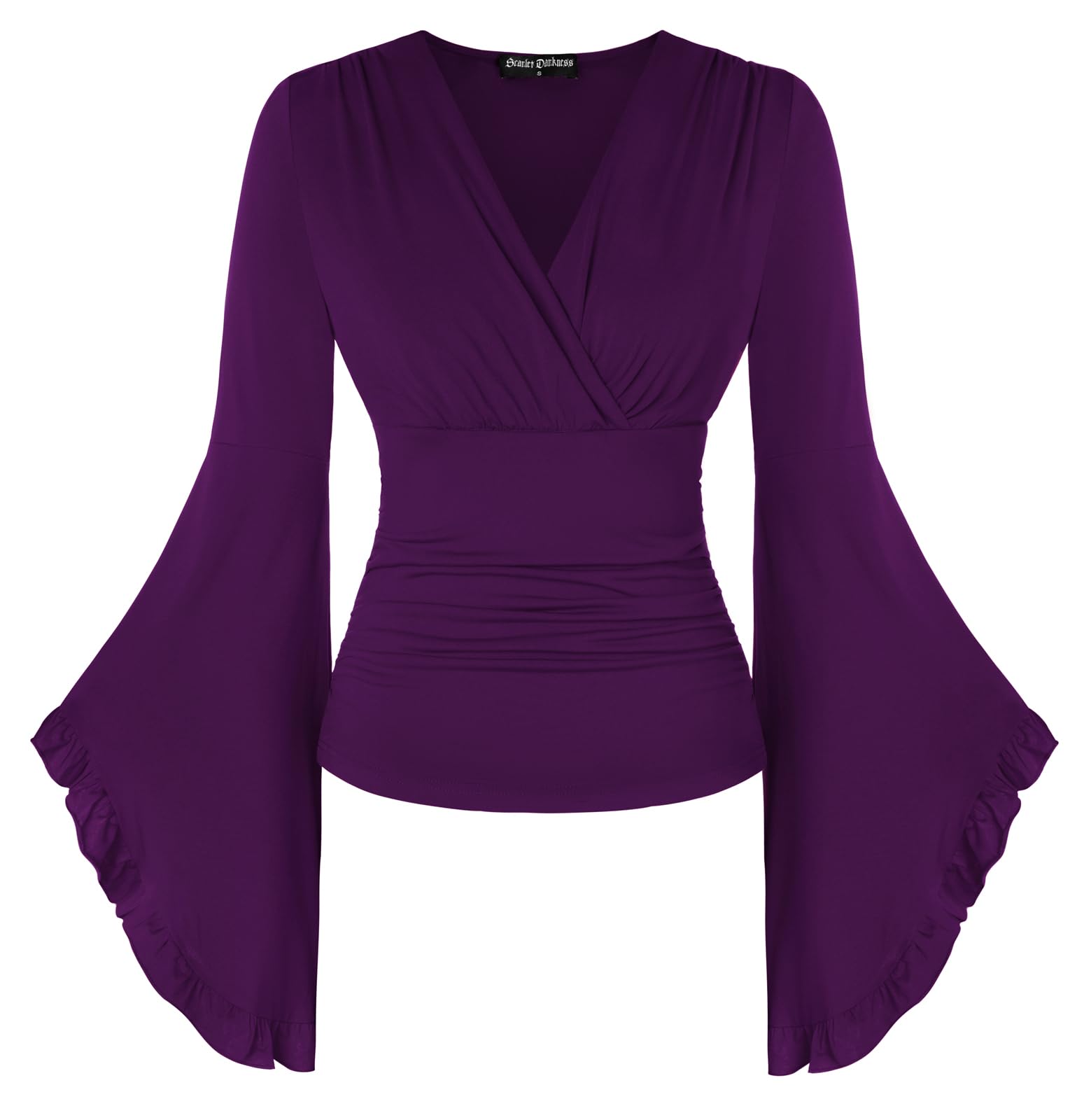Scarlet Darkness Camicia rinascimentale da donna, con scollo a V, svasata
