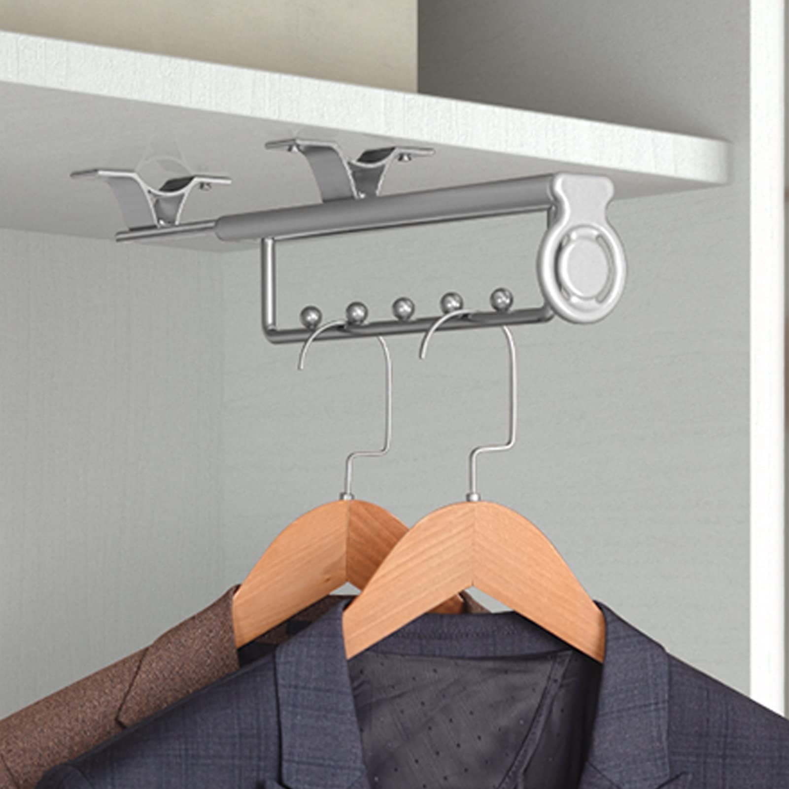 Jiaockjiao Silver Extendable Pull-Out Closet Valet Rod,Adjustable Closet Rod Pull Out Pants Rack Clothes Hanger,Retractable Wardrobe Rail,Top Mount,For Coats,Pants,Scarves,Etc ( Color : Size : 30Cm/11.8In )
