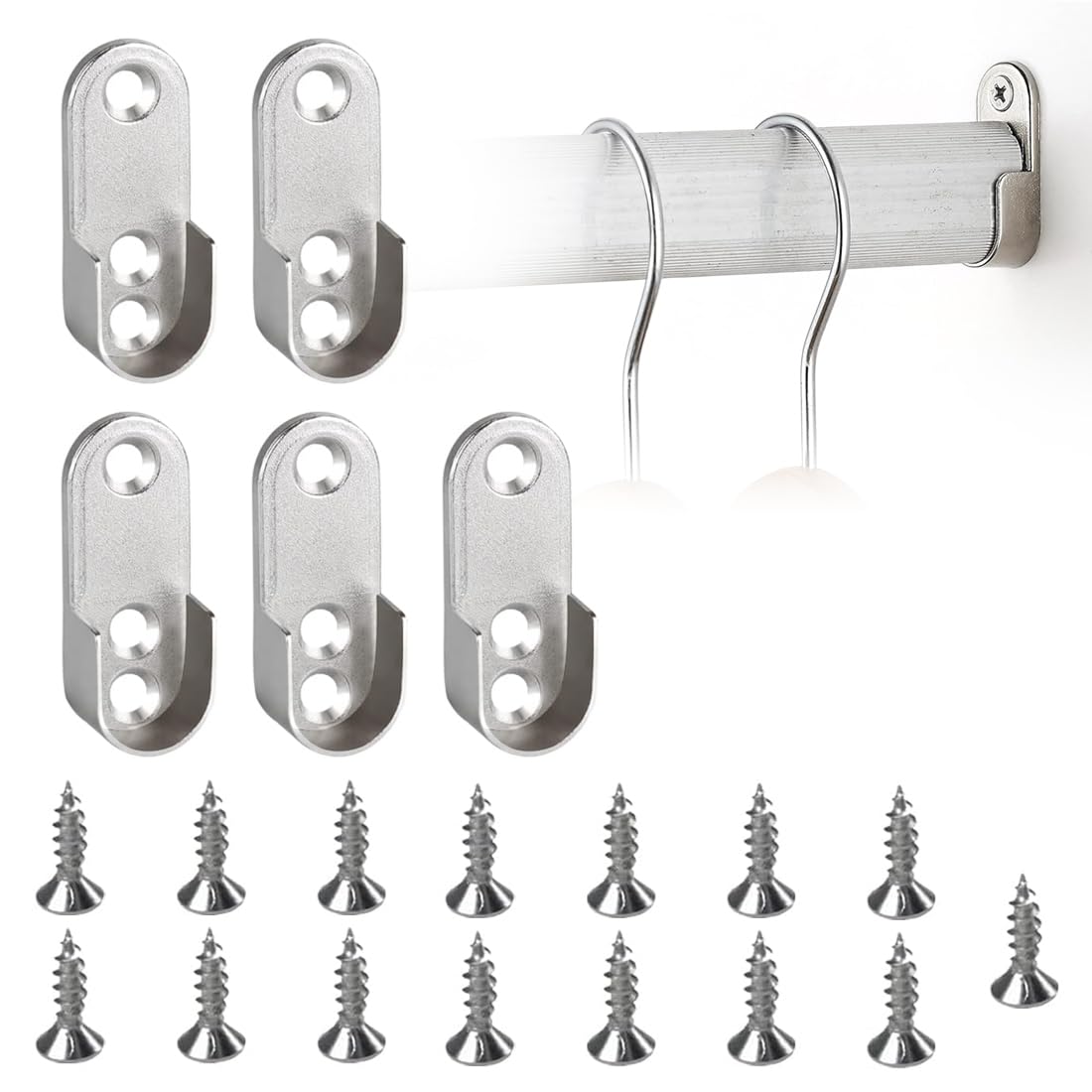 5 Pezzi Supporti per Asta Appendiabiti Ovale Ideale per Armadio Fissaggio Asta Vestiti Metallo Supporto Asta Ovale con Fissaggio a Viti
