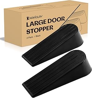 KAKICLAY 2 Pack Large Door Stopper, Heavy Duty Rubber Door Stop Wedge Hold Doors Open, Height up to 1.9 Inches Doorstop Jam for Home Office School Heavy Door (Black)
