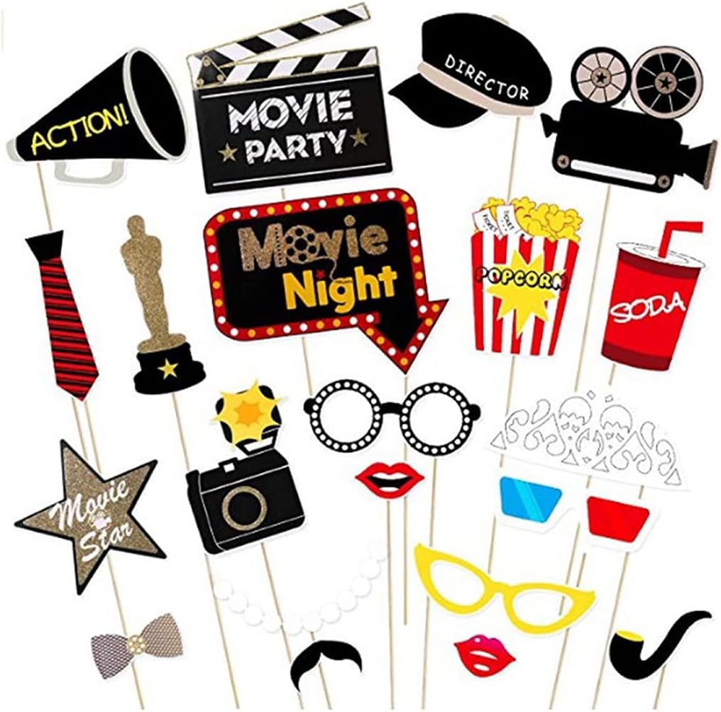 21pcs Hollywood Photo Booth Props Hollywood Party Photobooth Props Kit Movie Night Party Bachelorette, Birthday Decoration Supplies