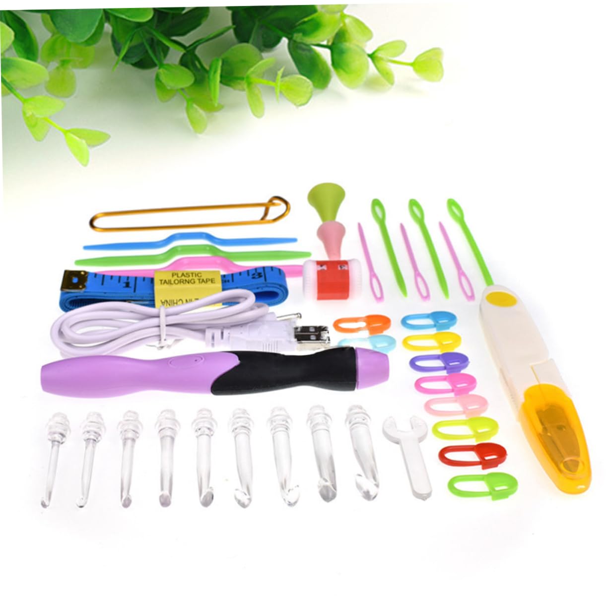 STOBOK 38pezzi Uncinetti Led Con Aghi Per Lavorare Maglia Strumenti Di Cucito e Accessori Per Lavori Manuali Include Scissors e Contatore Di Righe