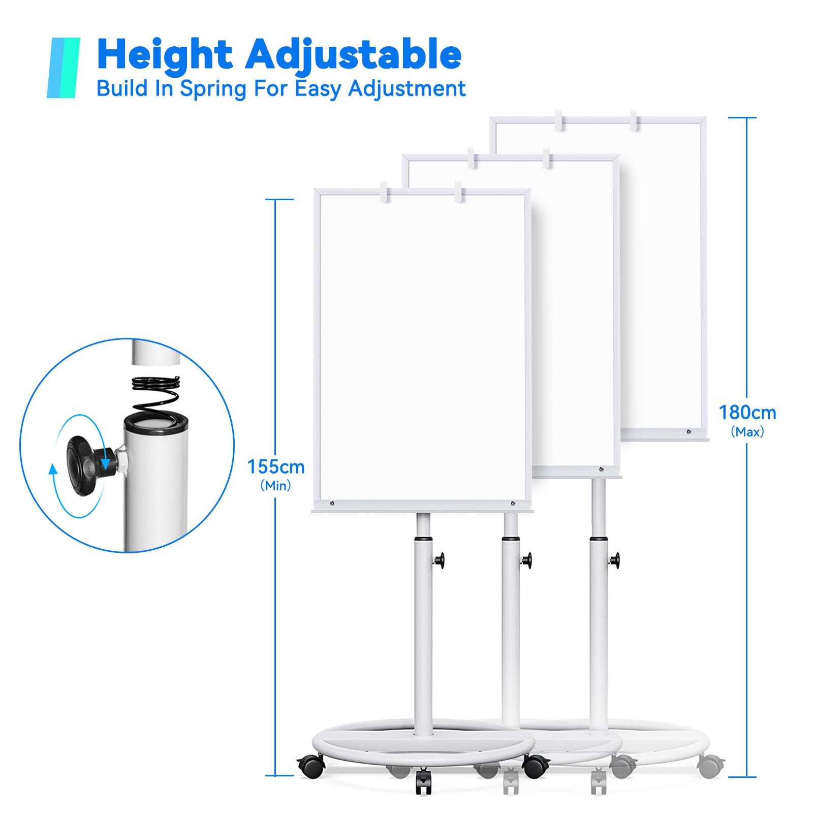 maxtek Pizarra Blanca Magnética Móvil con Marco de Plástico 90 × 60 Cm, Whiteboard Portátil con bandeja y caballete, Altura Ajustable, Borrado en Seco para Casa, Aula, Oficina