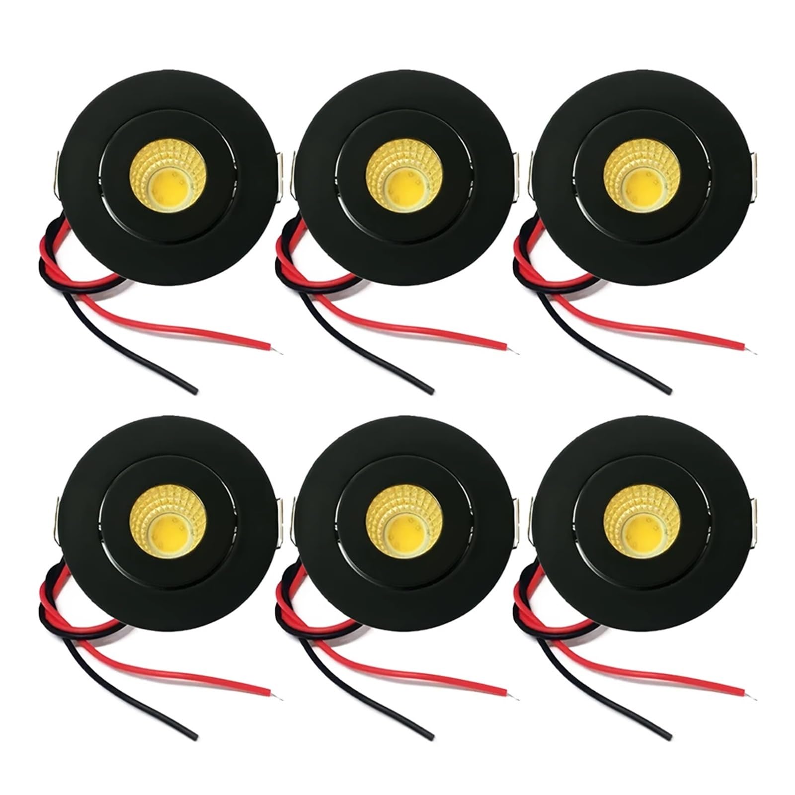 zhuguim 6x 100V 120V 230V Mini COB LED Ceiling Light 3W Showcase Cabinet Lighting Spot Cut Out Hole 40-45mm(Black Finish,White 6000K)