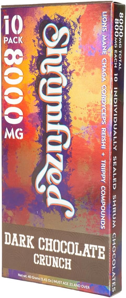 Shrumfuzed - Proprietary Nootropic Gummy 8000mg - Lion's Mane, Reishi, Chaga, and Cordycep Nootropic Mushroom Blend (10, Dark Chocolate Crunch)