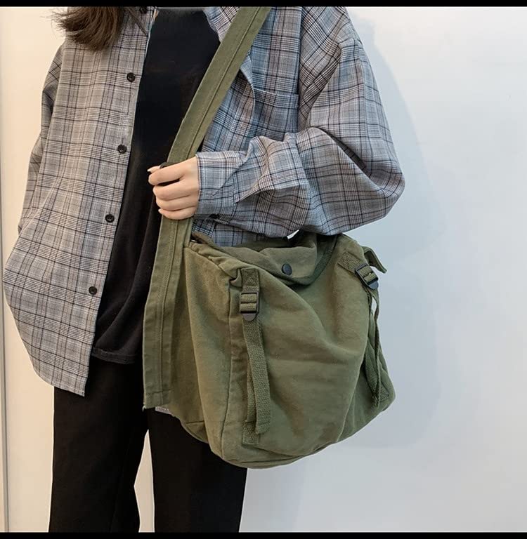 Image of Womens Mens Crossbody Canvas Messenger Hobo Shoulder Bag - Vintage Harajuku Hippie (Black)