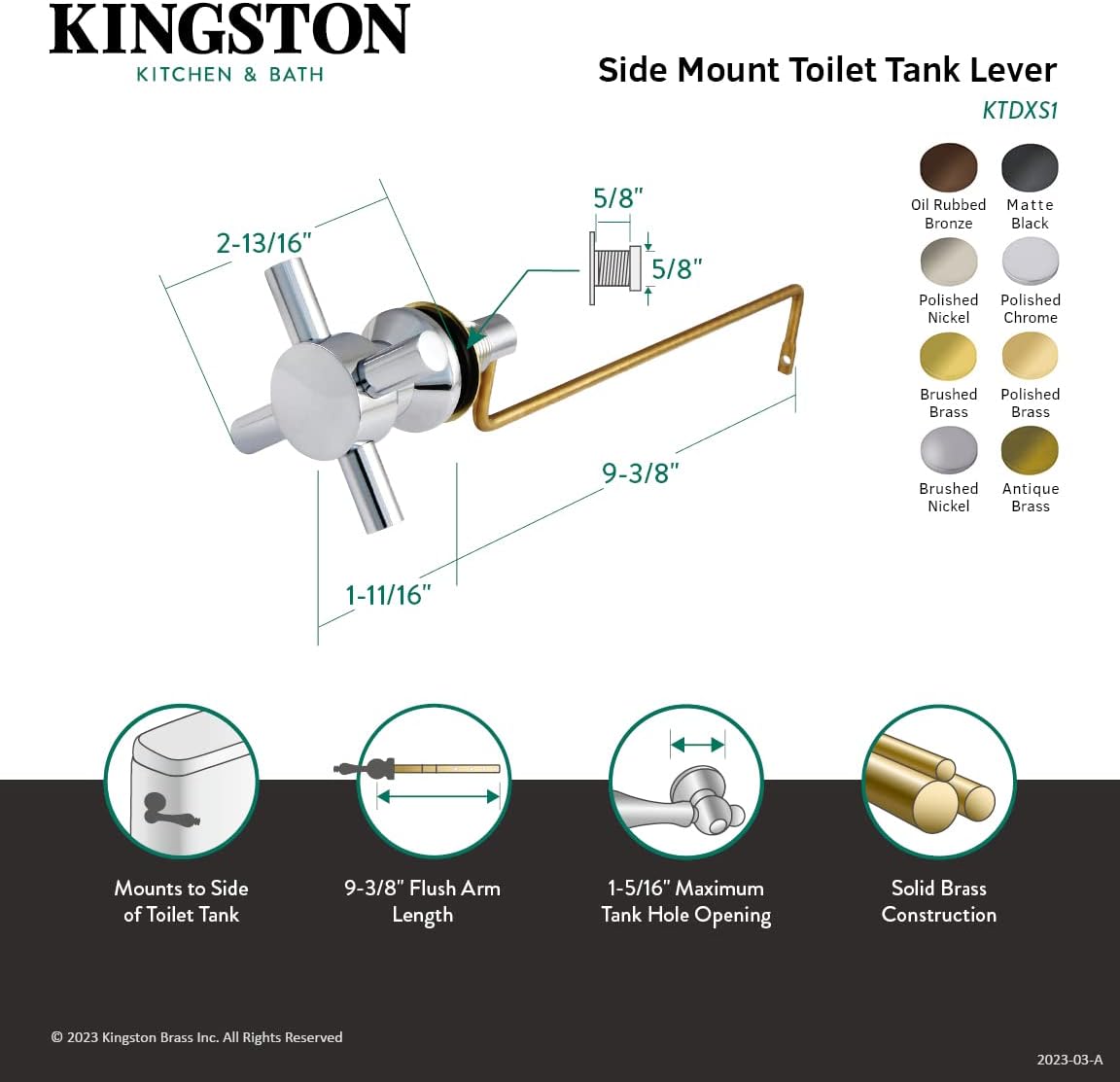 Kingston Brass KTDXS8 Concord Side Mount Toilet Tank Lever, Brushed Nickel