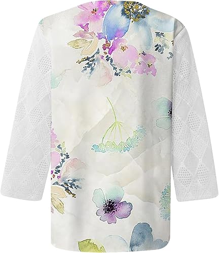 Miniatura 3 de Camisetas de verano para mujer, estilo bohemio, con mangas de encaje 34, con estampado de lunares, estilo bohemio, estilo Henley, para verano 2024