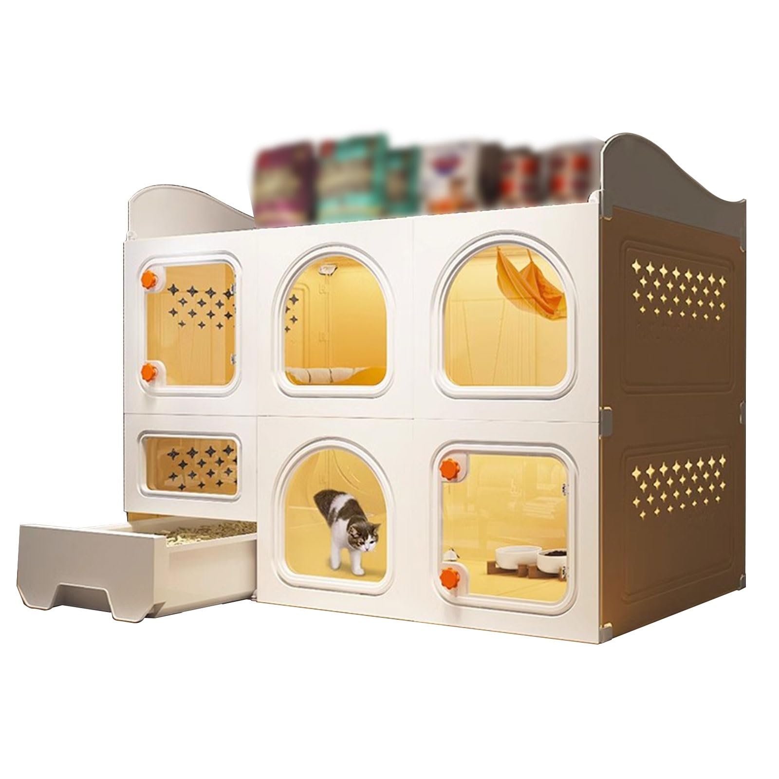 RTTZBOZ 2-Tier Cat Cage with Storage Cubes, Cat Cages Indoor with Litter Box, DIY Cat Enclosures, Cat Kennel, Pet Cage Large Exercise Place Ideal for 1-3 Cat(Yellow)
