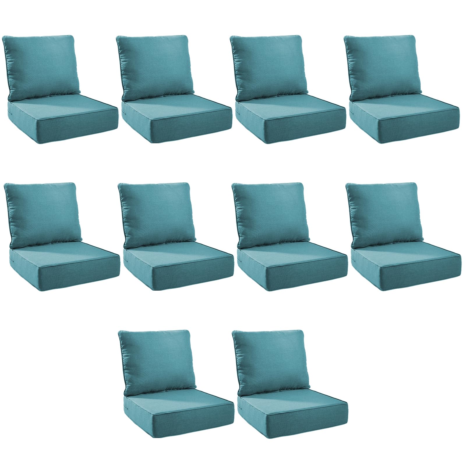 Outdoor Cushion Set for Patio Furniture, UV Resistant, Water Resistant - 6 Inch Thick Foam Garden Cushions – 22x24 Inch Patio Seat Covers for Chair/Sofa/Couch | Peacock Green | 10-Pack |