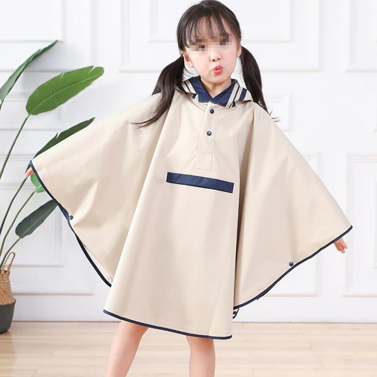 COLLBATH Mantellina Pioggia Ragazzi Beige Taglia in Nylon Pvc | Cappuccio Integrato, Leggera per Uso Quotidiano e Festival, Stile Elegante e Simpatico