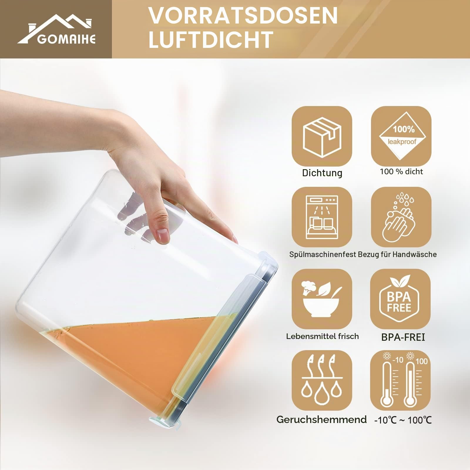 GoMaihe 4L Vorratsdosen 6 Set, Aufbewahrungsbox Küche Luftdicht Behälter aus Plastik Mit Deckel, Vorratsgläser zur Aufbewahrung von Nudeln, Müsli, Reis, Mehl, und für Futter Haustiere, MEHRWEG
