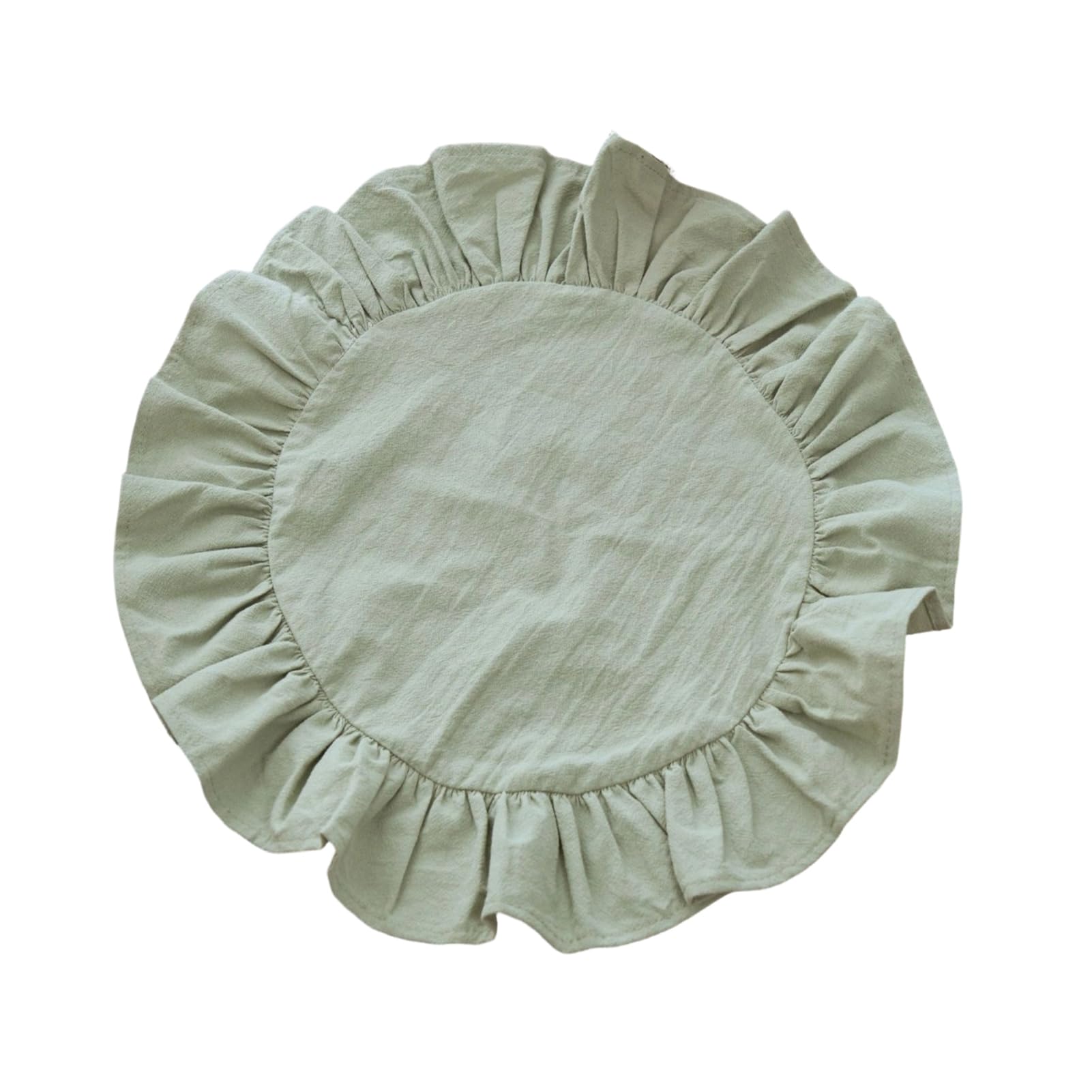 Round Ruffled Placemats, Washed Cotton Table Mats 38cm, Shabby Chic Rustic Dining Decor for Kitchen, Afternoon Tea Party Wedding, Farmhouse Style Soft Fabric Non-slip Protectors Light Green 38cm