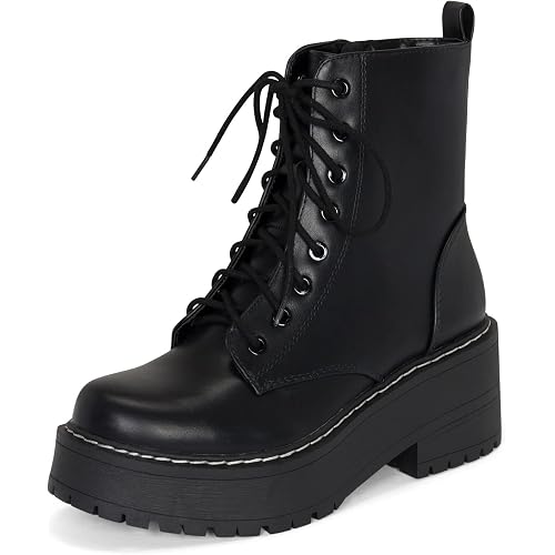 Chariot & Co Pure Women's Chunky Lug Sole Combat Lace-Up Side Zipper Fashion Ankle Boot - Stylish & Sturdy Women's Boots for Fashion and Comfort