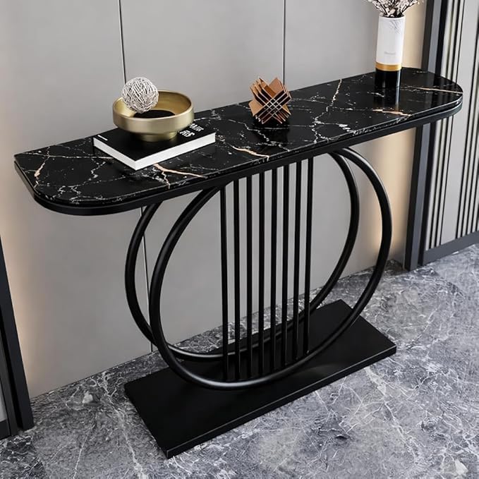 Image of Brown Art SHOPPEE Luxury Living Room Modern Slate Console Table Hallway Narrow Side Table Entrance Coffee Table Home Furniture Coffee Console Tables for Living Room & Corridor Hallway (Full Black)