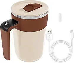 Caneca de café magnética com agitação automática, recarregável por USB, 400 ml, com tampa, copo de mistura elétrica de aço inoxidável 316, copo de mistura automática para chocolate quente (café bege)
