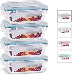 KIT 4 Potes de Vidro Retangular com Tampa Hermética 370ml Cor:Azul (QH)