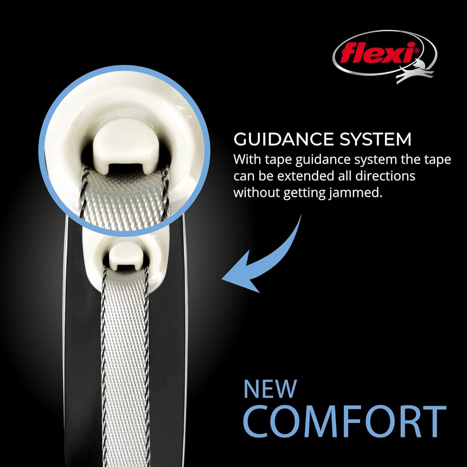 FLEXI New Comfort Guinzaglio retrattile per cani fino a 50 kg, 7,9 m, grande, nylon, grigio/nero