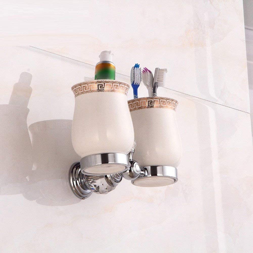 GZZ European-Style Badezimmer Wand Kristall Kupfer Halterung und Keramik Tasse Zahnputzbecher Set von High-Grade Zahnputzbecher