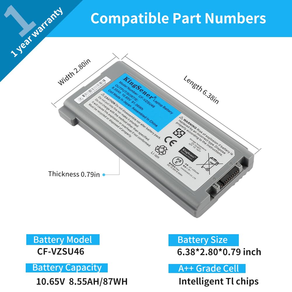 KingSener CF-VZSU46 Laptop Battery for Panasonic Toughbook CF-30 CF-31 CF-53 CF-VZSU46AU CF-VZSU46U CF-VZSU46S CF-VZSU71U CF-VZSU72U CF-VZSU46R 10.65V 8.55Ah