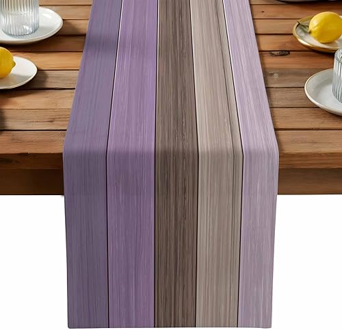 Miniatura 70 de Camino de mesa de algodón y lino estilo granja rústico retro, textura de madera de granero, color degradado marrón y gris, antideslizante,