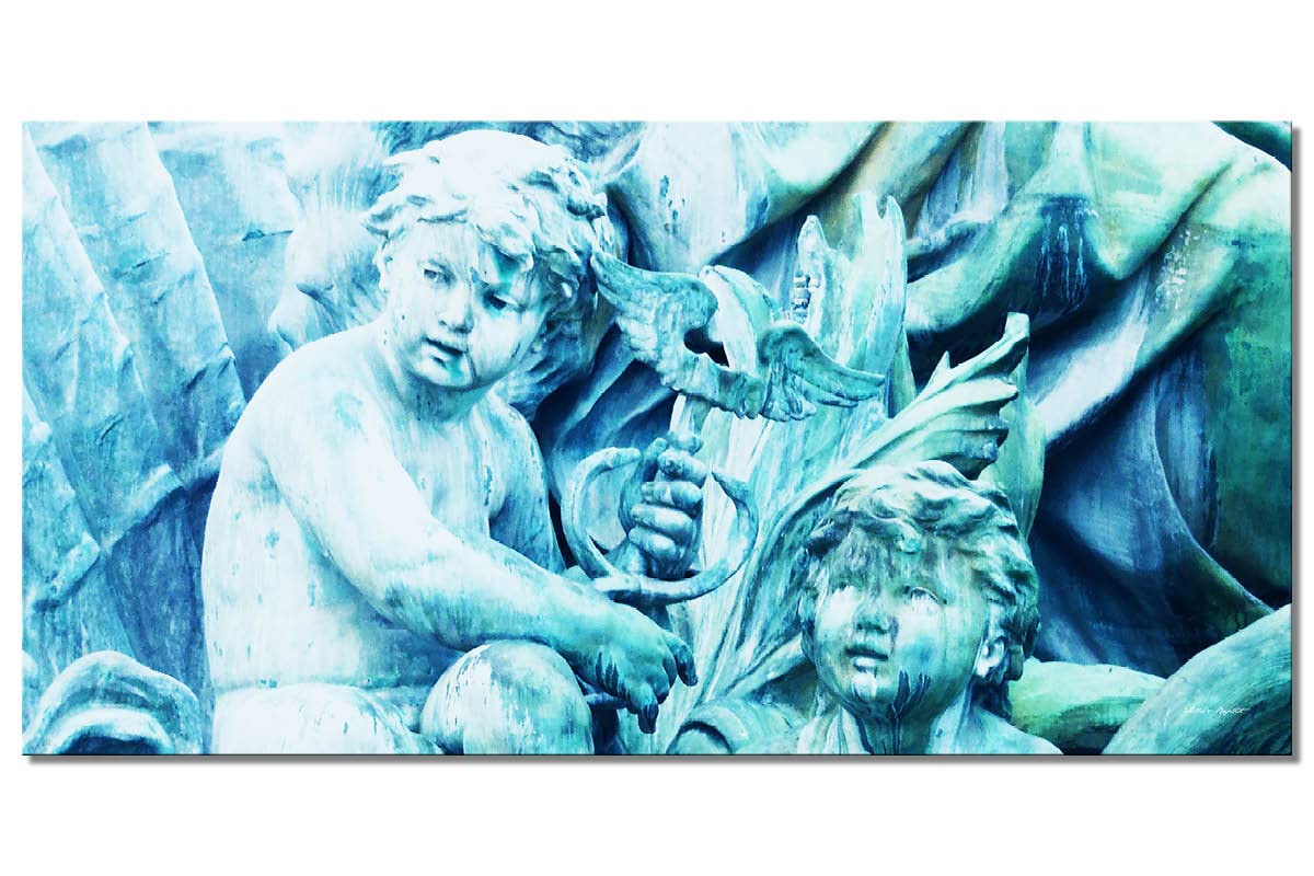 Glücksvilla - Engelchen 2 (Acrylglas-Bild 5 mm, 80 x 40 cm) | div. Maße - aus DE - Kunstdruck Deko Wandbild quer - Kirche Glaube Christentum Engel Bronze Figur