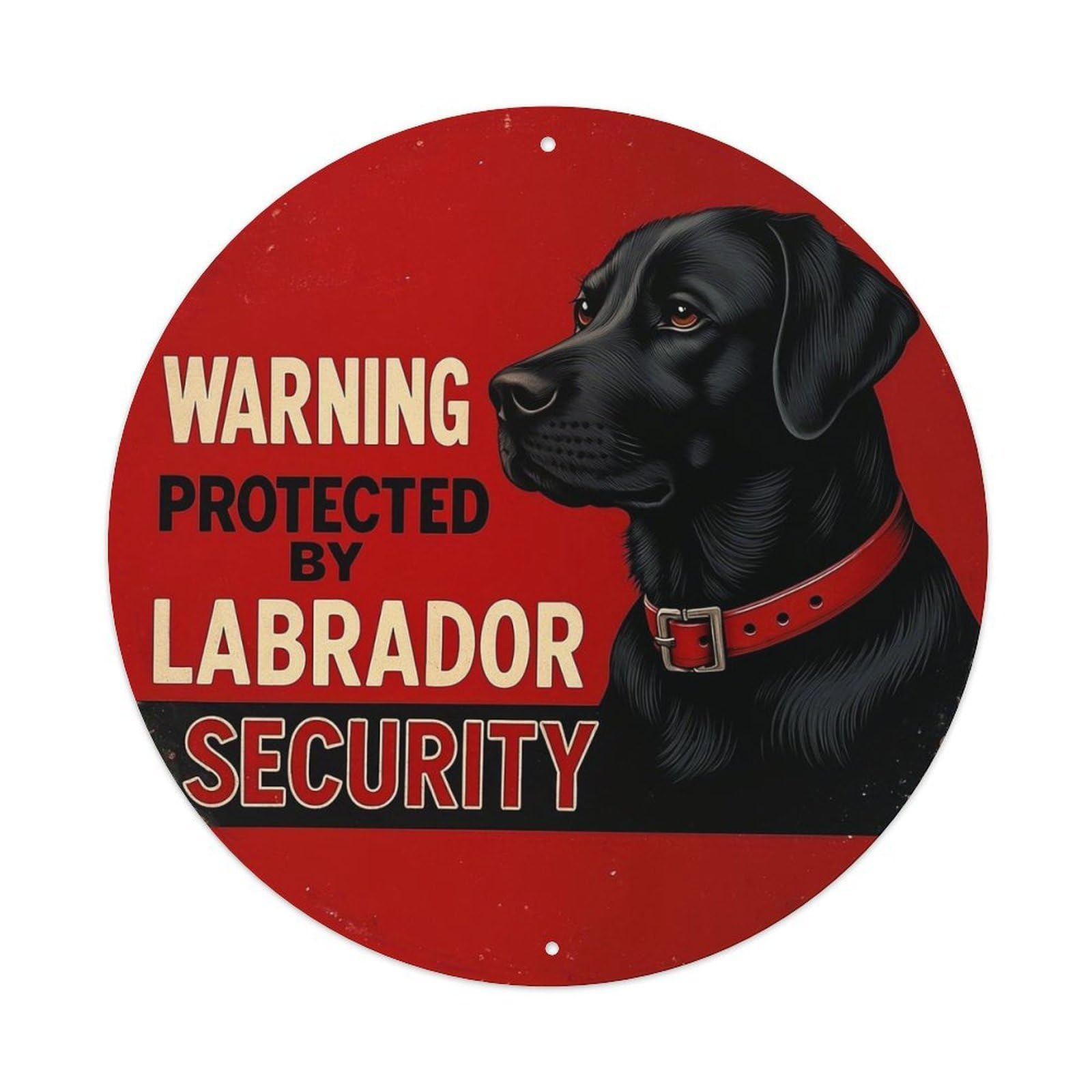 Warning Protected By Labrador Security Retro Metal Sign Round Tin Sign, Vintage Decor Art Poster for Bar, Home, Man Cave, Kitchen, Laundry Room Gift 8x8Inch