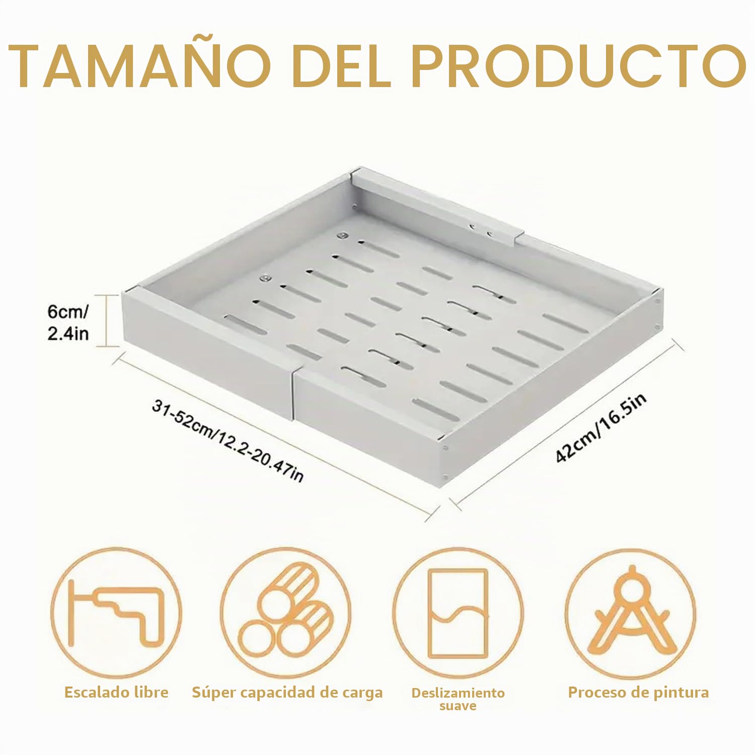 Paquete de 2 Cajones Extraibles para Cocina,Cajón Telescópico,bandeja extraible armario cocina(32-52 Cm)Organizador De Cocina,Para Guardar Utensilios De Cocina Corredero Sin Taladrar(Blanco)