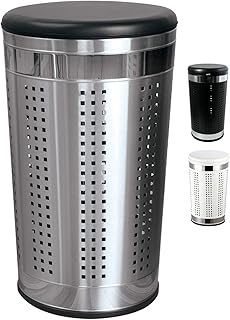 MSV Coffre à linge Panier chromé, capacité 46 L, avec Couvercle rembourré noir, argenté