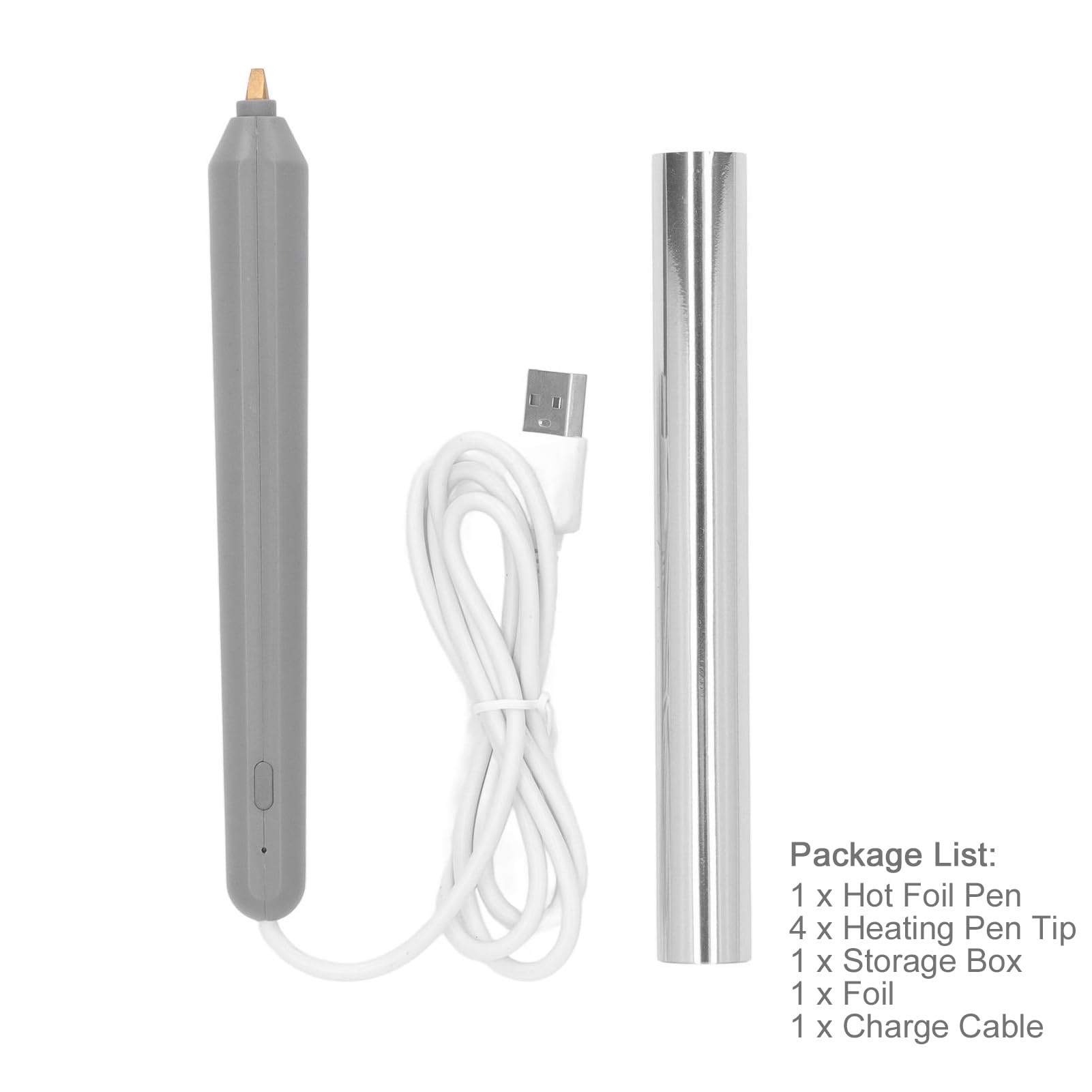 Usb Hot Foil Pen, Riscaldamento Elettronico Hot Melt Foil Stamping Penna Goffratura Con 4X Pen Tip + 1X Foil, Foil Quill Starter Kit, per Scrapbooking Artigianale, Gift & Card Making(Argento)