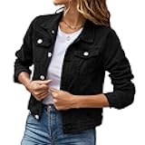 Women's Cropped Jean Jacket Long Sleeve Lapel Casual Denim Jackets with Pockets Short Y2K Single Breasted Work Jackets