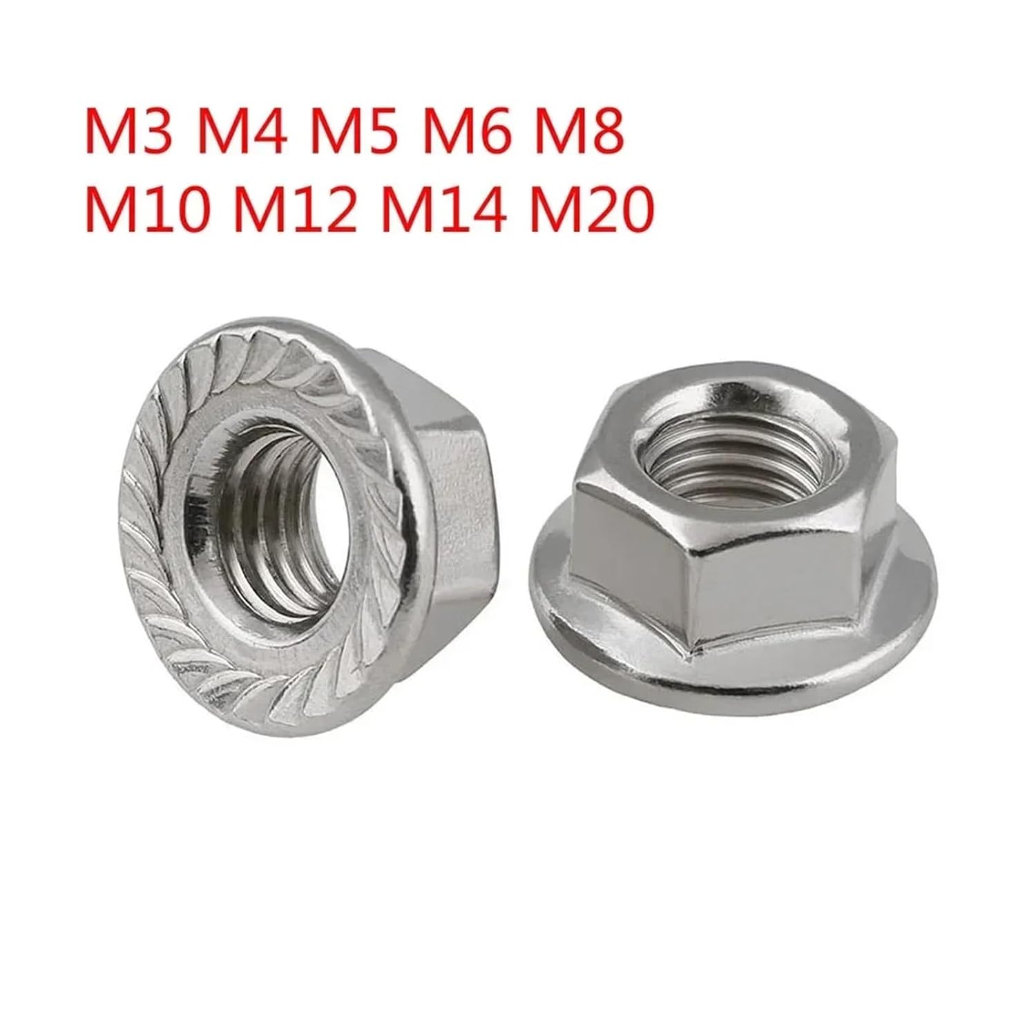Flange Lock nut, 20/10/5/1pcs Lock Flange Nut M3 M4 M5 M6 M8 M10 M12 M14 M20 A2 304 Stainless Steel Hexagon Flanged Nut DIN6923(1pc M20)