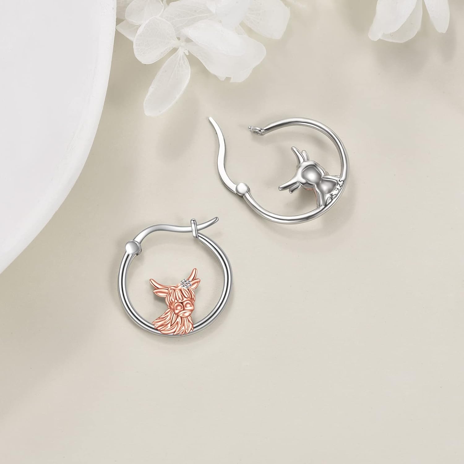 YFN Hoop Earrings with Cat Hummingbird Bird Horse Snake Mountain Dinosaur Earrings Sterling Silver for Sensitive Ears Cute Animal Hoops Gifts for Women - Image 4