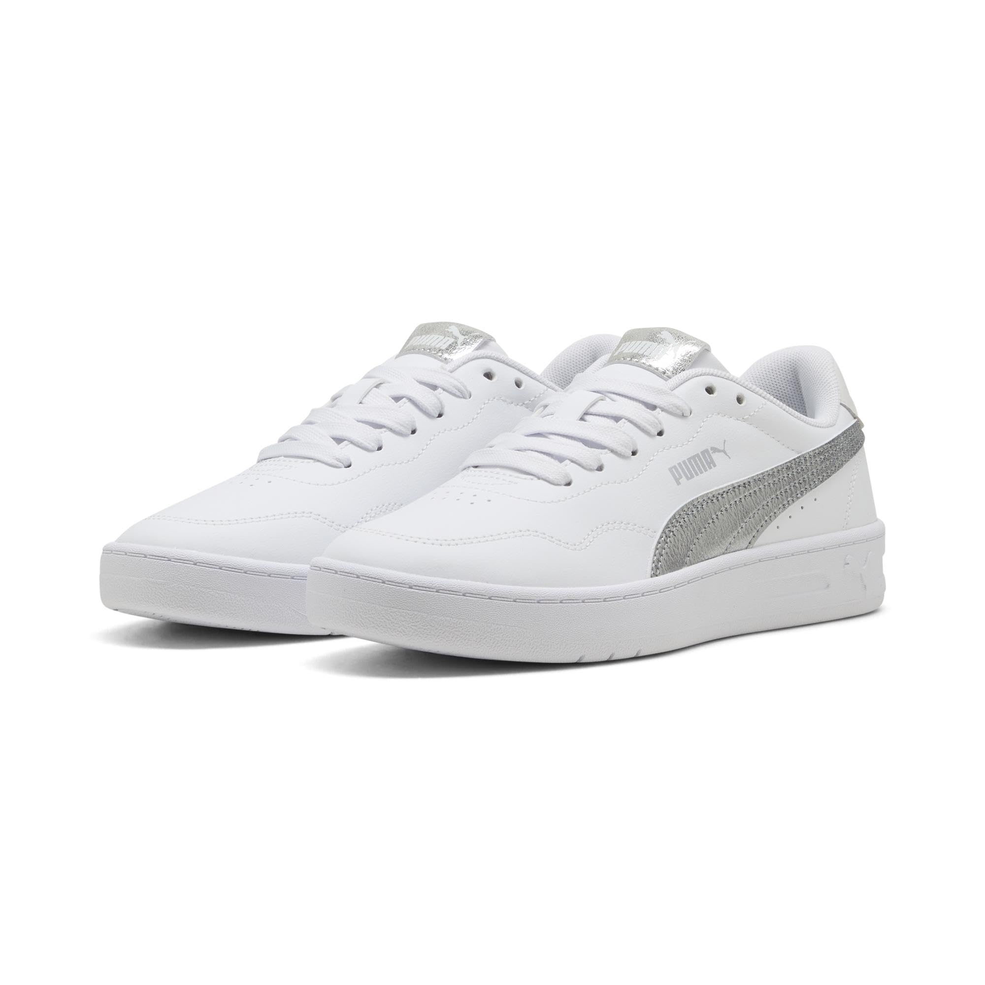 PUMA Women's Court Lally Metallic Whisper Sneaker, White Silver, 4.5 UK