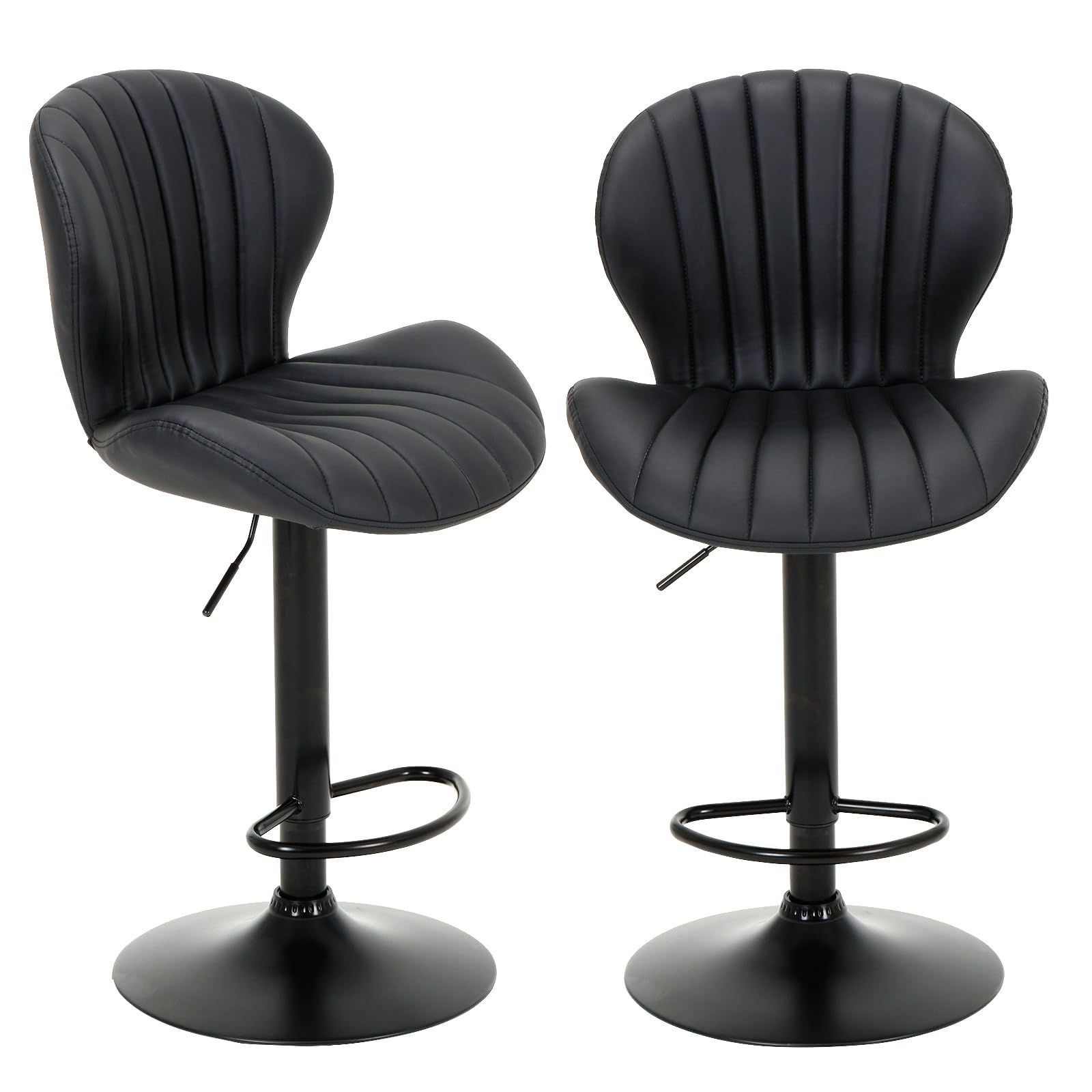 COLAMY Bar Stools Set of 2, Modern Swivel Bar Chairs, Adjustable Faux Leather Upholstered Barstools Counter Height with High Backrest for Bar, Kitchen Island, Dining Room, Black