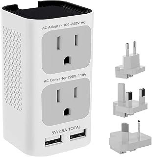 220V to 110V Voltage Converter US to Europe, 2000W Universal Travel Adapter Worldwide Power Adapter with 2 USB Ports and EU/UK/AUS/US Plug Adapter
