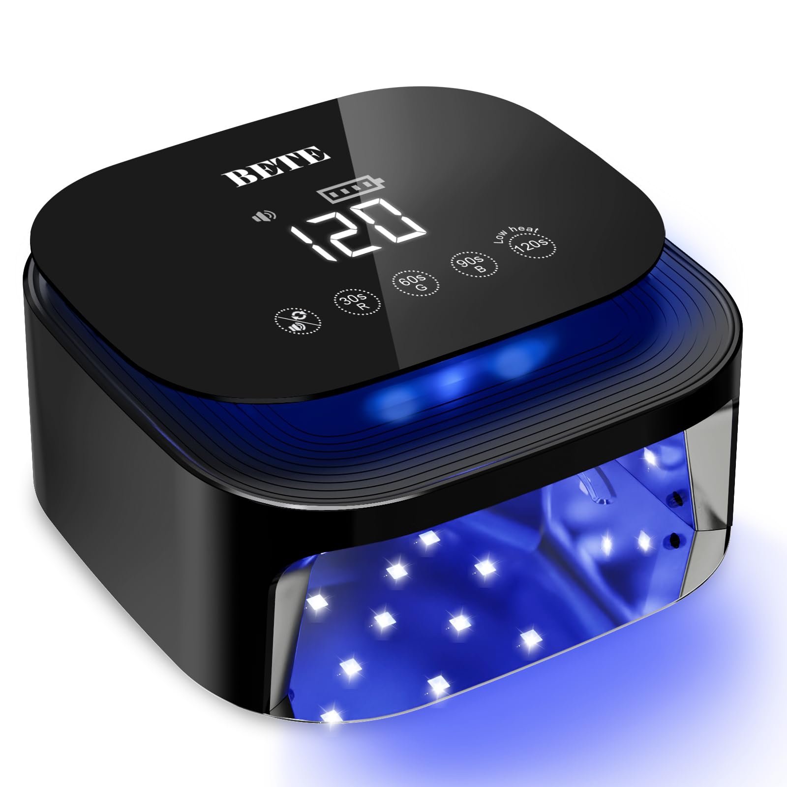 Lampes UV LED sans fil BETE 60W - Séchoir pour vernis gel rechargeable avec capteur automatique, 30 perles et 4 réglages de minuteur portable pour usage domestique/salon Black