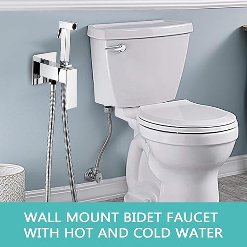 Miniatura 2 de BARROCK Grifo rociador de bidé de agua caliente para inodoro con válvula de latón caliente y frío, juego de accesorios de bidé de mano cuadrado de