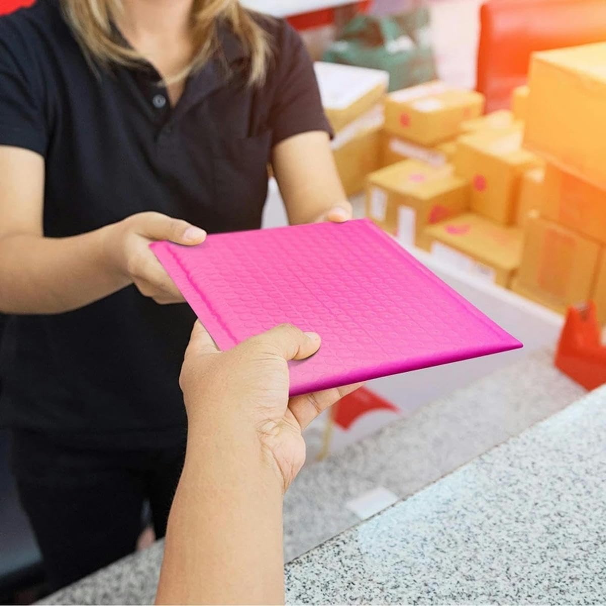 100 pezzi Forniture per piccole imprese Busta postale a bolle rosa Imballaggio per consegna Sacchetti per spedizione per imballare prodotti Buste postali-Giallo-18 * 23 cm