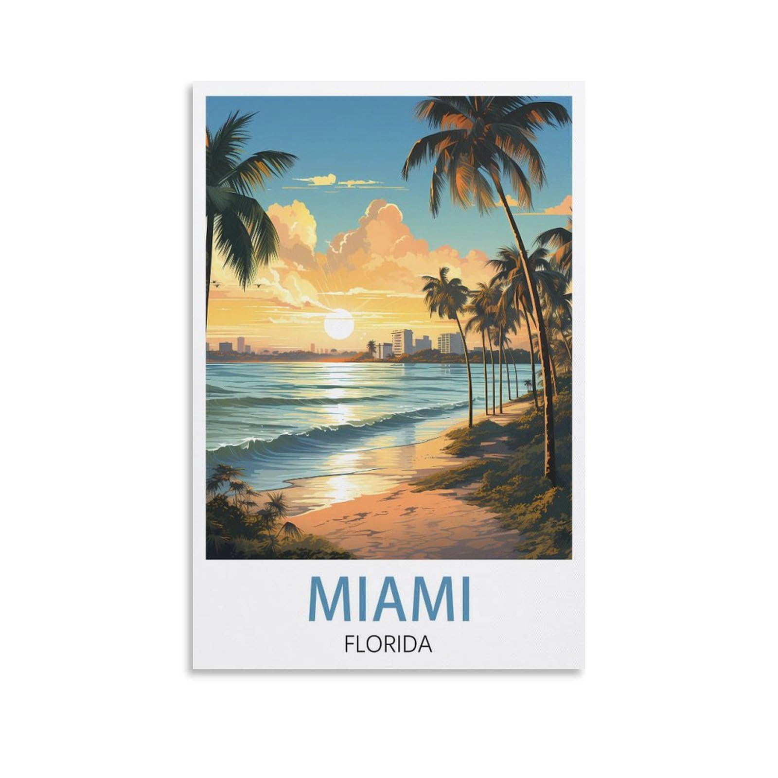 Retro Vintage Wall tin Plaque,Miami Florida,Art Plaque Poster Wall Decor for Home Tool Room Bar Club Restaurant Cafe 30x30cm