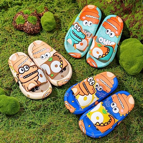 Toddler Little Kid Slides Sandals Girl Boy Slippers Dinosaur Cartoon Shoes House Bathroom (Dark Blue, 13M Little Kids)4