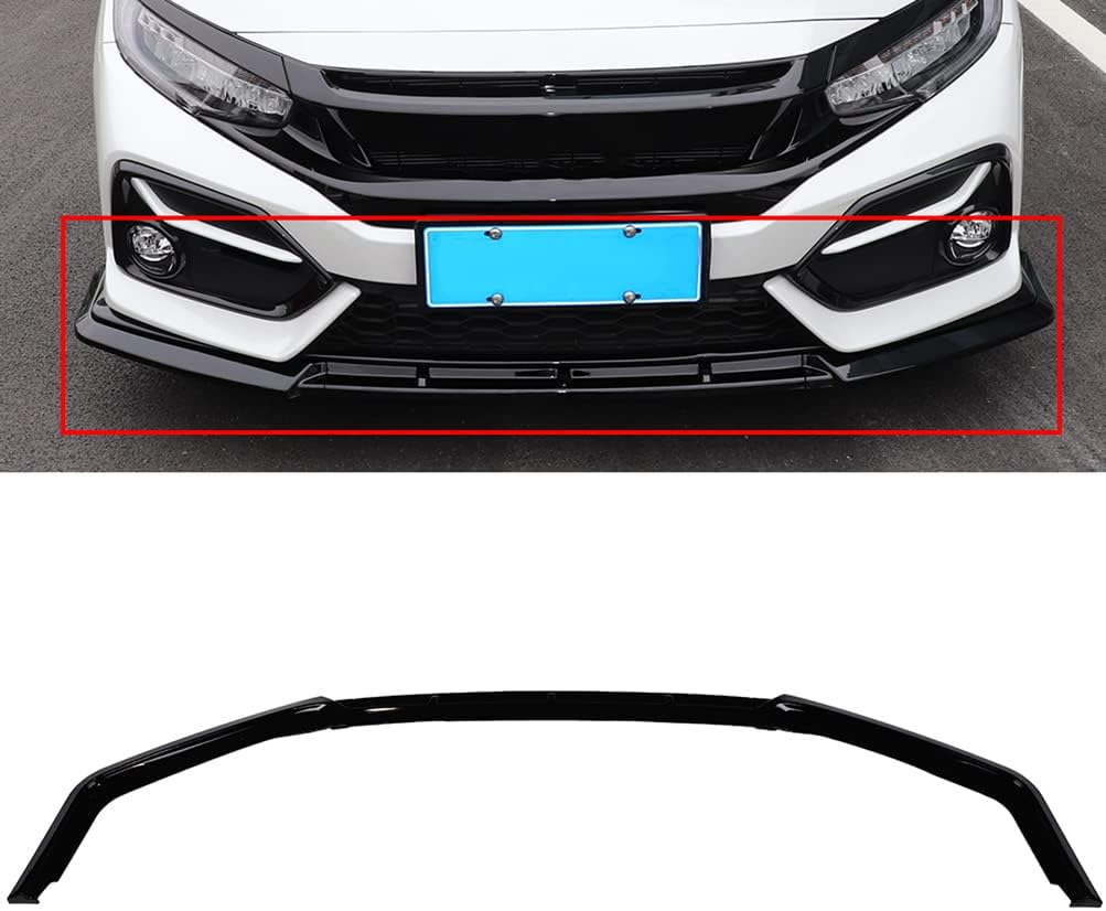 Front Lip Body Kit PP Fits for 2016-2021 for Honda Civic Hatchback & Si Models Front Bumper Lip Chin Splitter Spoiler Glossy Black Air Dam