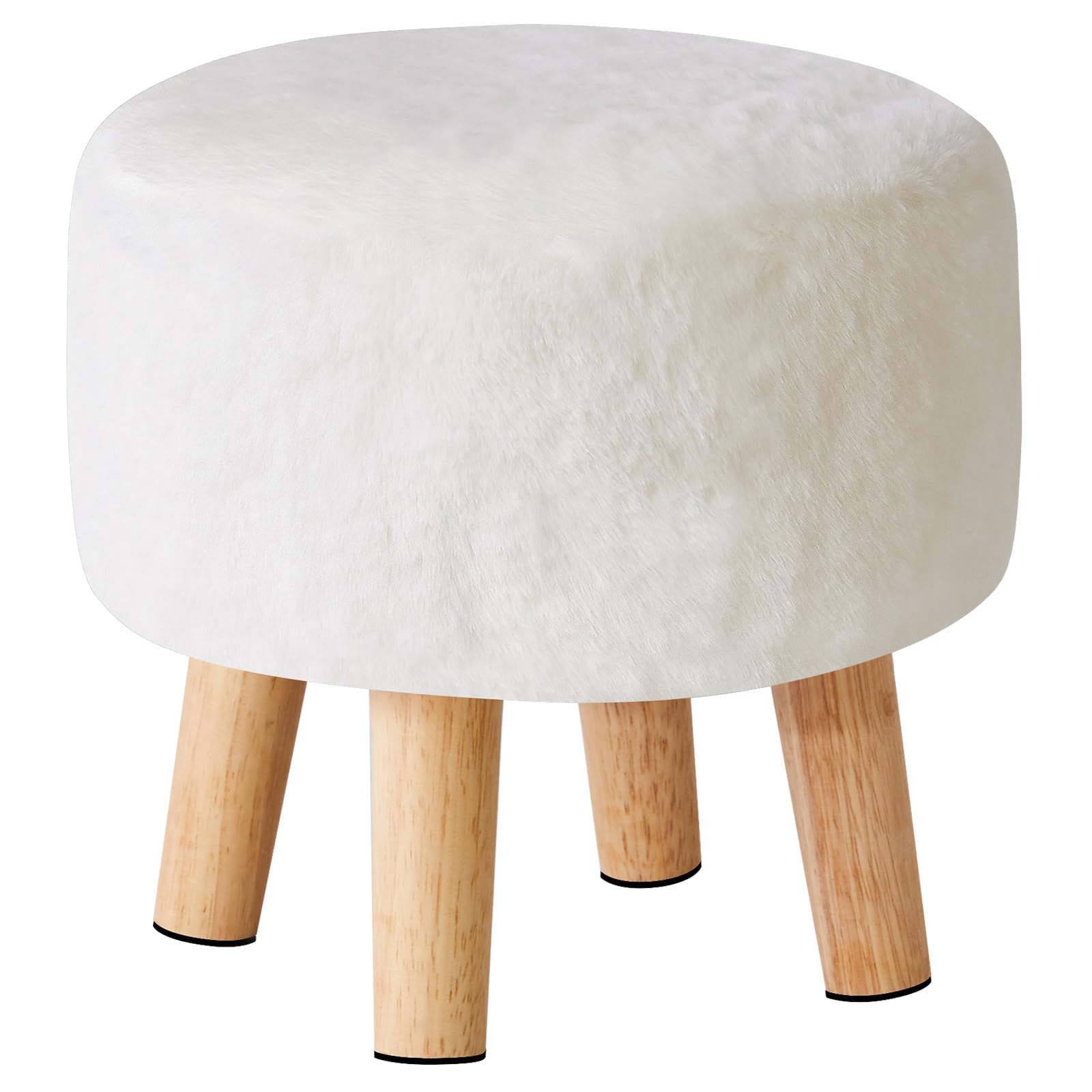 YMYNY Tabouret Pouf Ottoman Moderne en Bois Massif, Rond et Bas, Repose-Pieds pour Salon et Chambre, 32×32×32CM, Blanc HBD035W