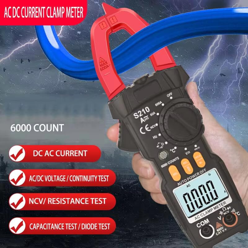 Multifunctional Clamp Meter 600A Current Voltages Resistance Capacitance Continuity Tester with NCV for Electricians Multimeter
