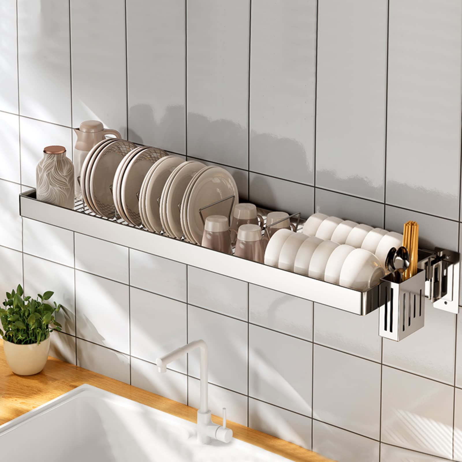 SaryEdge Wall-Mounted Kitchen Dish Rack, Stainless Steel Scolapiatti for Sink, Adjustable 55-95 cm - Space-Saving Storage Solution for Dishes and Utensils,95 cm/37.4 inches,95 cm/37.4 inches