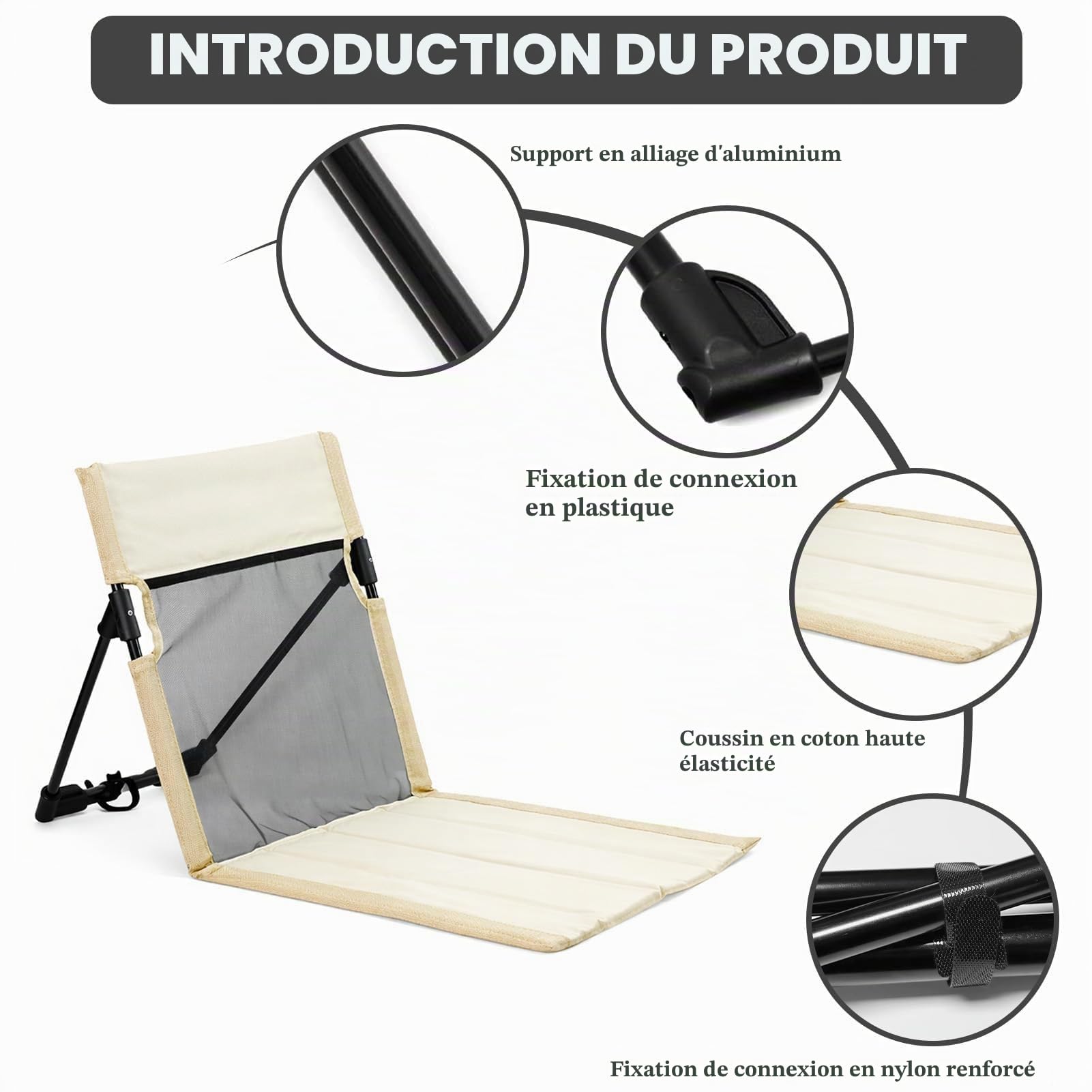 Chaise de Plage Pliable,Respirante Tapis de Plage avec Dossier, en Tissu Oxford 600D, Portable Chaise de Plage Pliante Ultra Légère, pour Camping, Plage, Pplein Air, Herbe,Jardin(Beige)