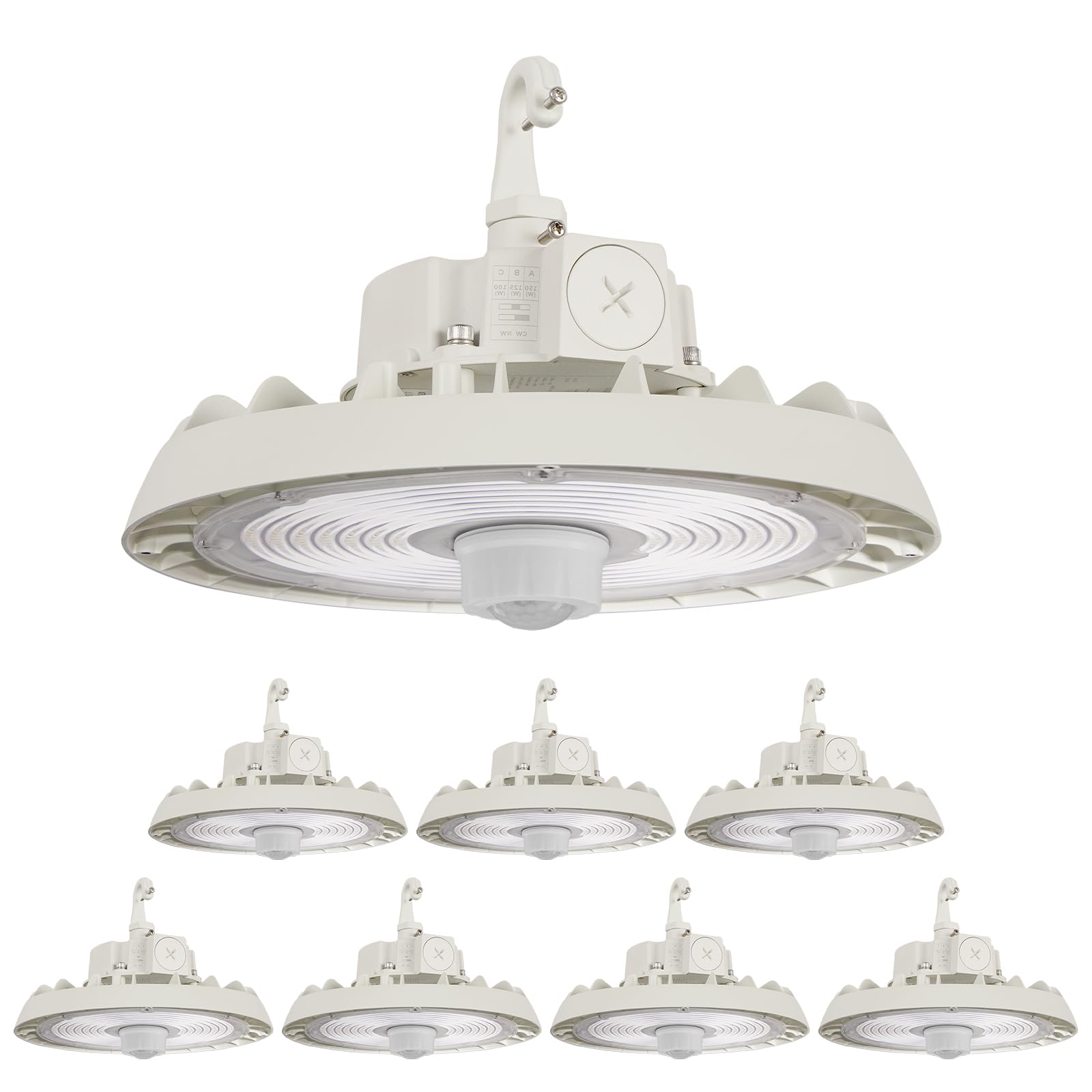 240W UFO LED High Bay Light with Motion Sensor 33600LM 140 lm W 0-10V Dimmable 120-277V IP65 Waterproof