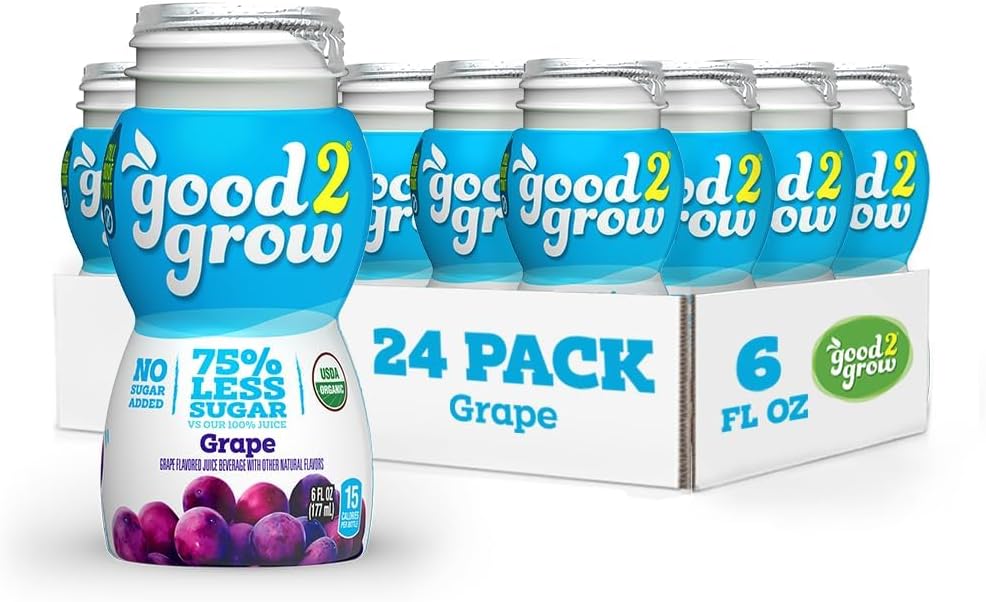 good2grow Organic Grape Flavored Juice for Kids - Grape Juice Bottles Bulk 24 Pack, Reusable Bottle, No Sugar Added - 6 fl oz, Pack of 24 (Spill Proof Tops Not Included)